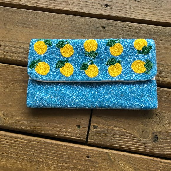 Handbags - Beaded Lemon Clutch with optional gold chain